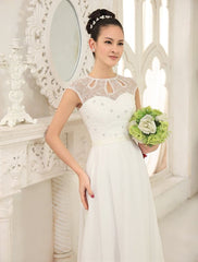 Simple Wedding Dresses Ivory Lace Chiffon Beach Wedding Dress With Beaded