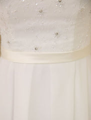 Simple Wedding Dresses Ivory Lace Chiffon Beach Wedding Dress With Beaded