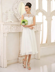 Simple Wedding Dresses Ivory Lace Chiffon Beach Wedding Dress With Beaded