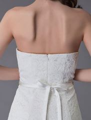 Simple Wedding Dresses Lace High Low Strapless Sash Asymmetrical Short Bridal Dress Exclusive