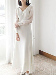 Simple Beach Boho Wedding Dresses,Outdoor Wedding Dress with Long Sleeves