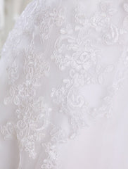 Simple Wedding Dresses Short Lace Applique Illusion Half Sleeve Tea Length Bridal Dress