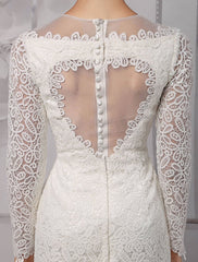 Simple Wedding Dresses Short Long Sleeves Knee Length Sheath Bridal Dress