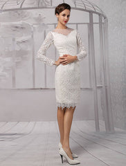 Simple Wedding Dresses Short Long Sleeves Knee Length Sheath Bridal Dress