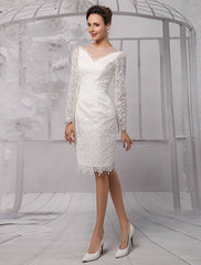 Simple Wedding Dresses Short Long Sleeves Knee Length Sheath Bridal Dress