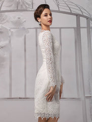 Simple Wedding Dresses Short Long Sleeves Knee Length Sheath Bridal Dress