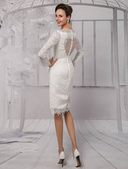 Simple Wedding Dresses Short Long Sleeves Knee Length Sheath Bridal Dress