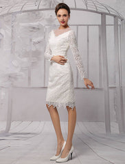 Simple Wedding Dresses Short Long Sleeves Knee Length Sheath Bridal Dress