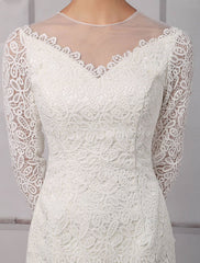 Simple Wedding Dresses Short Long Sleeves Knee Length Sheath Bridal Dress
