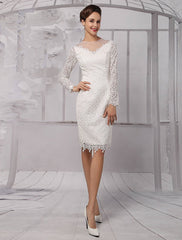 Simple Wedding Dresses Short Long Sleeves Knee Length Sheath Bridal Dress