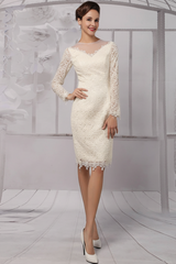 Simple Wedding Dresses Short Long Sleeves Knee Length Sheath Bridal Dress