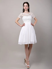 Simple Wedding Dresses Short Sleeves Lace Chiffon Reception Bridal Dress
