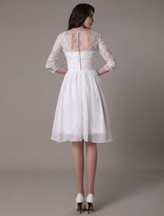 Simple Wedding Dressses Chiffon V Neck Lace A Line pleated Bridal Dress