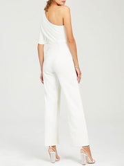 Simple Wedding Jumpsuits Ivory One Shoulder Culottes Bridal Dress
