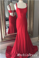 Simple Long Evening Dresses Stretch Satin Mermaid Cheap Prom Dress