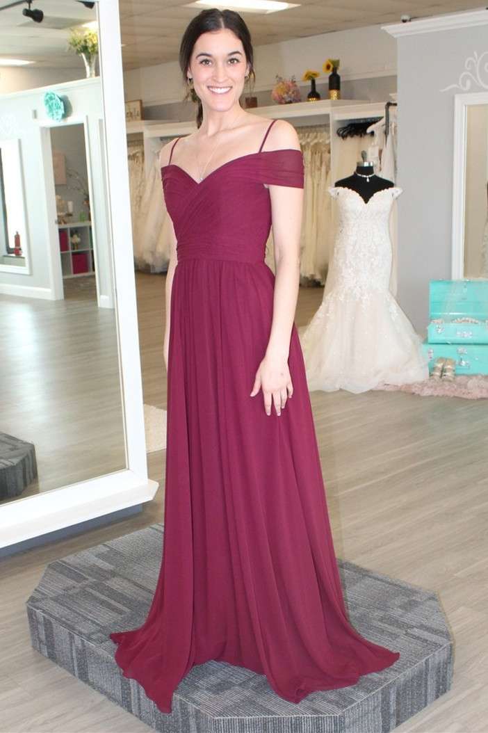 Burgundy Chiffon Cold-Shoulder A-Line Bridesmaid Dress