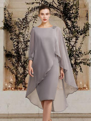 Wholesale Sheath / Column Mother of the Bride Dress Wedding Guest Elegant Jewel Neck Floor Length Chiffon 3/4 Length Sleeve with Beading Sequin Fall