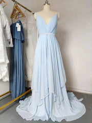 Sky Blue Chiffon Wedding Dresses for Wedding Photography VW1052