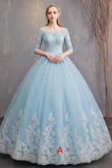 Princess Wedding Dresses Lace Illusion Half Sleeve Floor Length Bridal Gown
