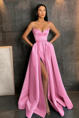 Sky Blue Spaghetti Straps Prom Dress Side Split with Pockets