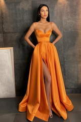 Sky Blue Spaghetti Straps Prom Dress Side Split with Pockets