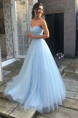 Sweetheart Open Back Pink Lace Long Prom Dresses Tulle Aline Formal Evening Dresses