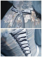 Slate Blue Long Prom Dresses Off the Shoulder Princess Dress FD1042