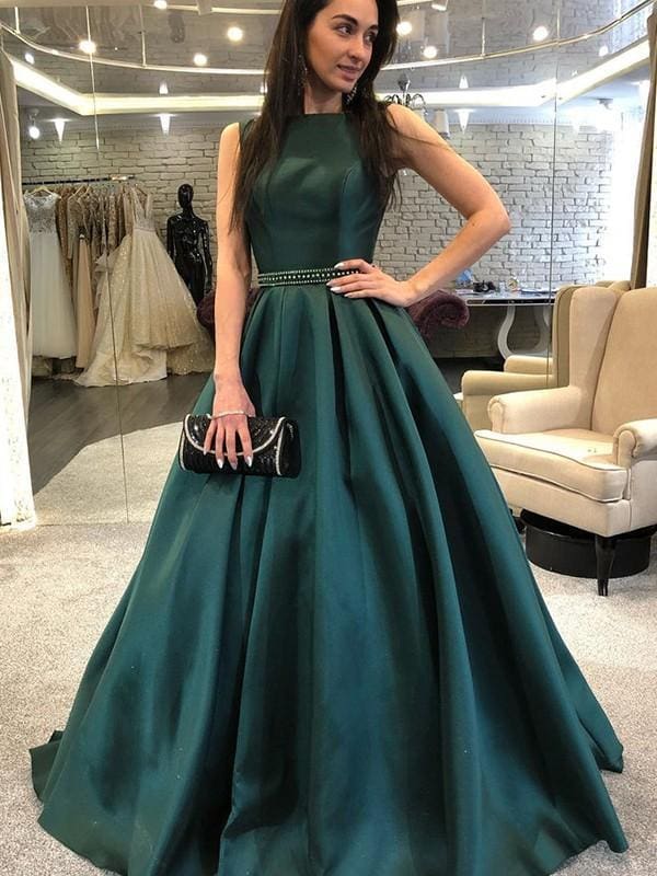 Sleeveless Bateau Sweep/Brush A-line Train With Beading Satin Dresses