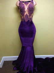 Sleeveless Bateau Sweep/Brush Train With Applique Velvet Dresses