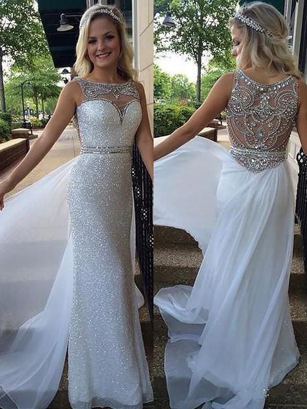 Sleeveless Bateau With Beading Chiffon Sweep/Brush Train Dresses