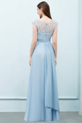 Sleeveless Blue Lace Bridesmaid Dresses Chiffon Wedding Guest Dress