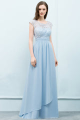 Sleeveless Blue Lace Bridesmaid Dresses Chiffon Wedding Guest Dress