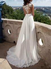 Sleeveless Boho Wedding Dress A Line V Neck Sleeveless Split Lace Appliqued Beach Bridal Gowns With Sweep Train