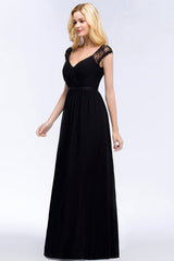 Sleeveless Chiffon A-line Black Bridesmaid Dress