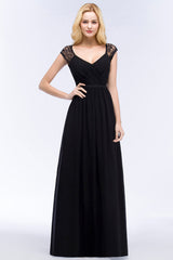 Sleeveless Chiffon A-line Black Bridesmaid Dress