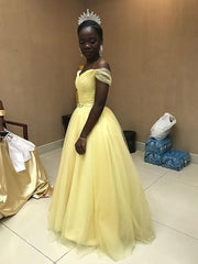 Sleeveless Floor-Length Tulle Dresses Aline Ball Gown With Sash/Ribbon/Belt