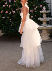 A-Line Sweetheart Sleeveless Floor-Length Tulle Wedding Dresses