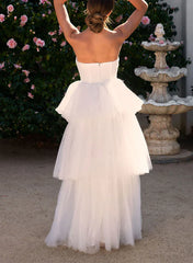 A-Line Sweetheart Sleeveless Floor-Length Tulle Wedding Dresses