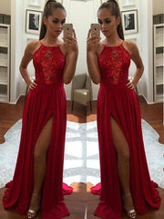 Sleeveless Halter Chiffon With Applique Sweep/Brush Train Dresses