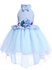 Sleeveless Halter Neck Pageant Dress with Petal Lace and Organza Tulle