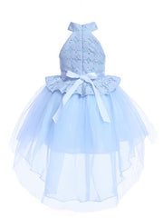 Sleeveless Halter Neck Pageant Dress with Petal Lace and Organza Tulle