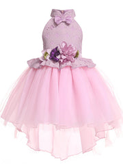 Sleeveless Halter Neck Pageant Dress with Petal Lace and Organza Tulle