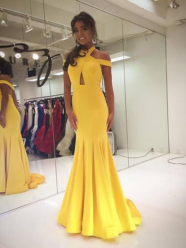 Sleeveless Halter Satin A-line With Ruffles Floor-Length Dresses
