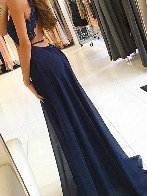 Sleeveless Jewel Sweep/Brush A-line Train Lace Chiffon Dresses