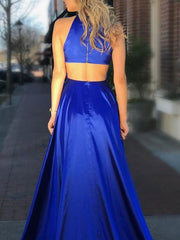 Sleeveless Jewel Sweep/Brush A-line Train With Ruffles Satin Dresses