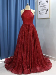 Sleeveless Jewel Sweep/Brush A-line Train With Ruffles Sequins Dresses