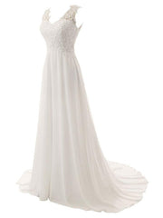 Sleeveless Lace Wedding Dress A Line V Neck Floral Beaded Bridal Dresses With Train
