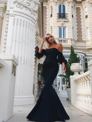 Sleeveless Off-The-Shoulder Floor-Length With Ruffles Satin Dresses