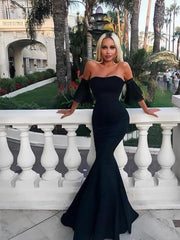 Sleeveless Off-The-Shoulder Floor-Length With Ruffles Satin Dresses