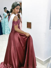 Sleeveless Off-The-Shoulder Satin With Applique Floor-Length Dresses